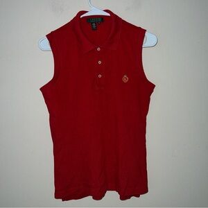 Lauren Ralph Lauren Tank Size M Red Crest Collared Tank Top Shirt Women's